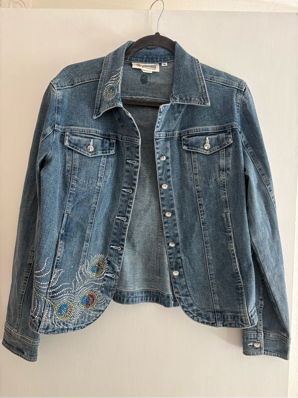 Christine Alexander Denim Shirt Jacket in Light Blue with Gold Logo